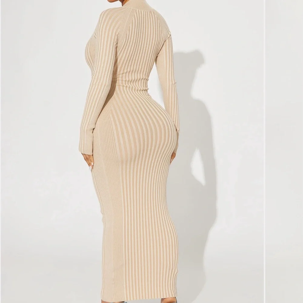 Fashion Nova Beige Ribbed Maxi Dress - Picture 3 of 3